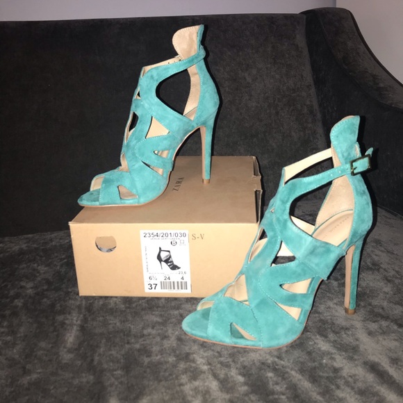 Zara Open Toe Green Heel 6.5 - Picture 3 of 6